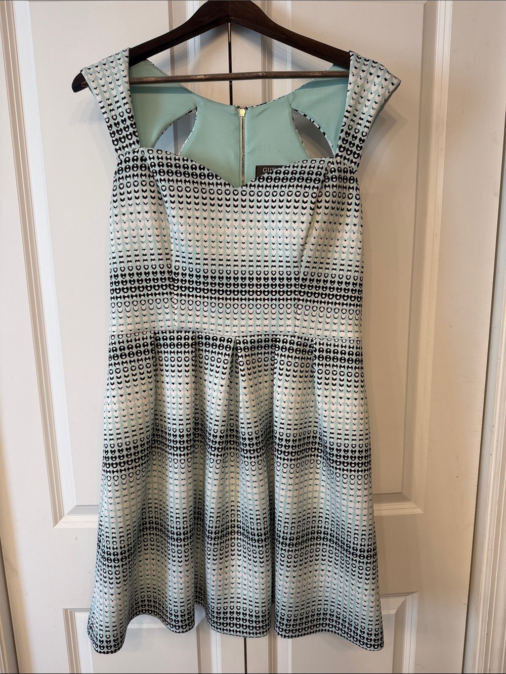 Guess Sleeveless Midi Dress in Aqua and Black
